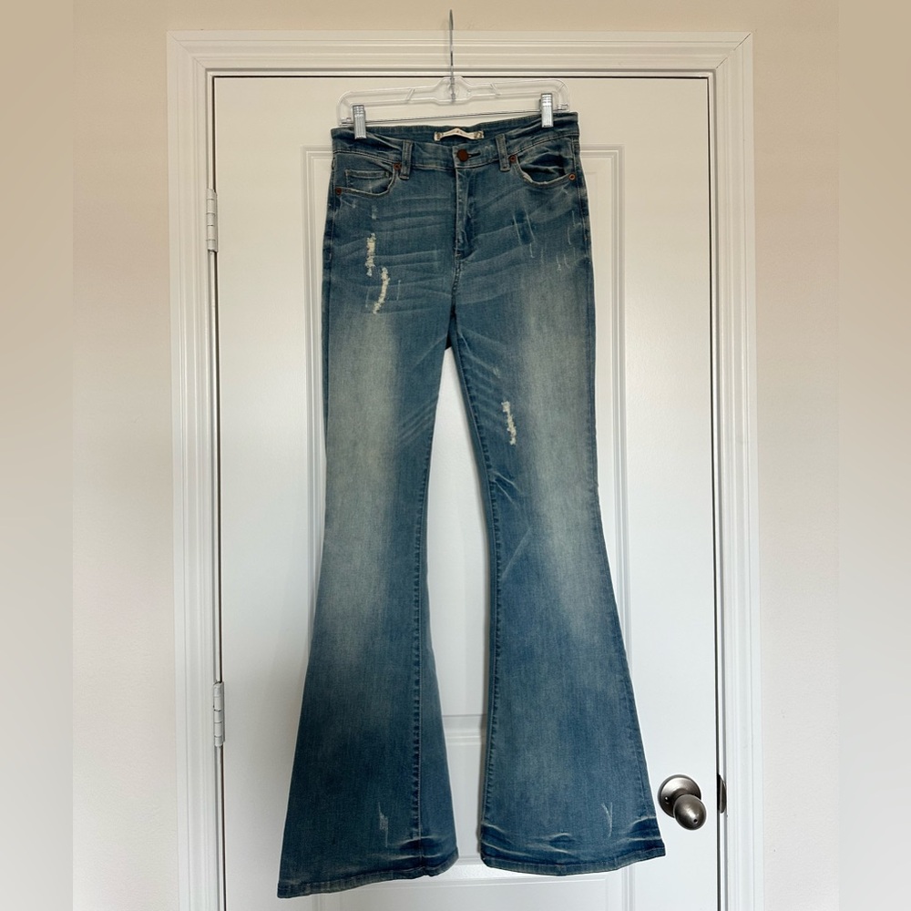 Chelsea & Violet Distressed Blue Flare Jeans